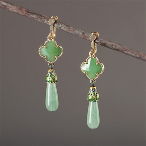Women's chinese ancient traditional dance green earrings ancient princess fairy anime drama cosplay earrings 